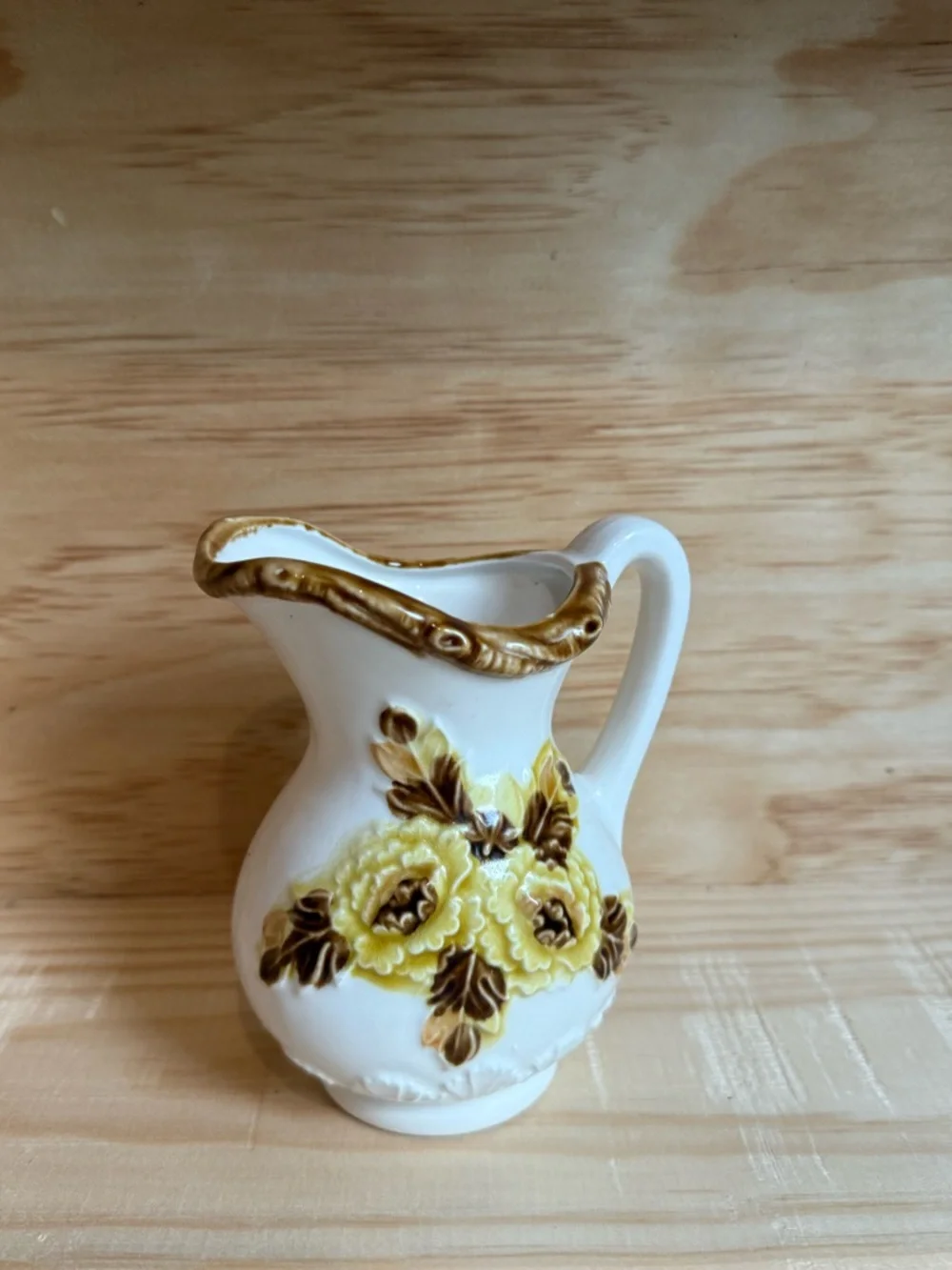 Vintage Ceramic Pitcher with Yellow Floral Relief made in Japan
